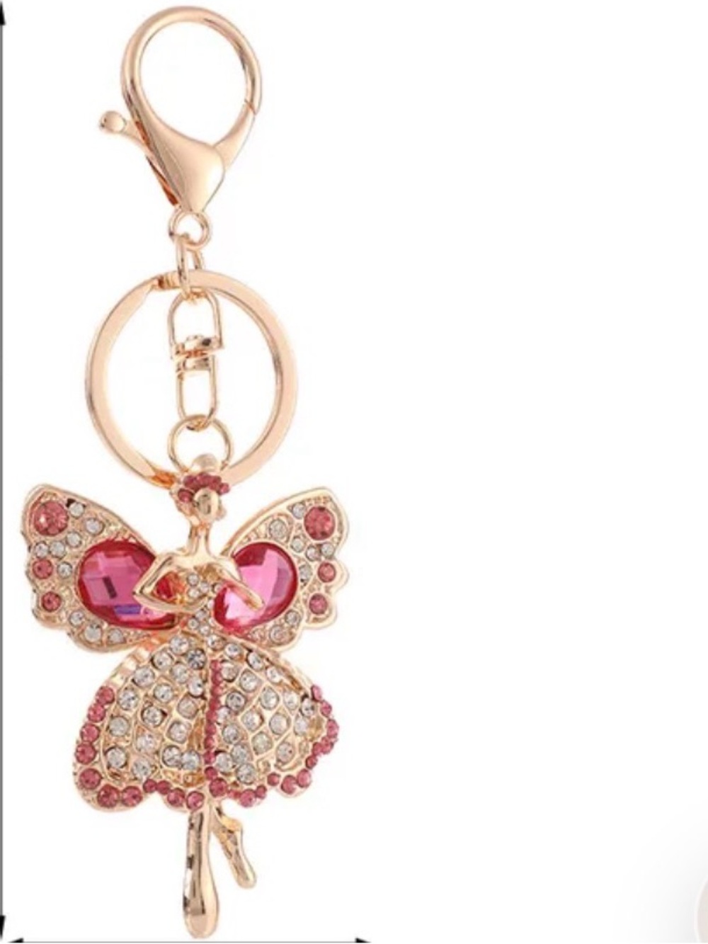 Gold and Pink Crystal Fairy Keychain - Picture 2 of 2